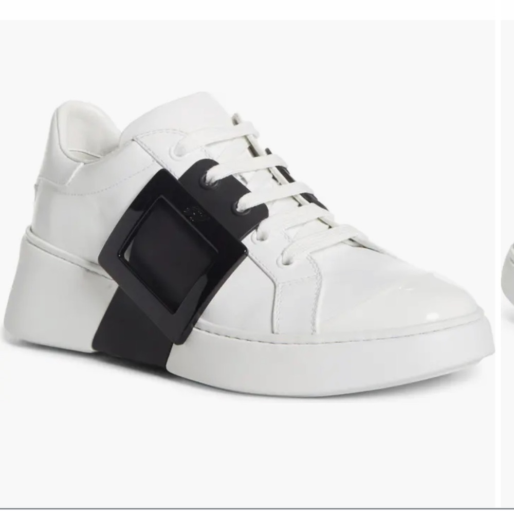 Roger Vivier Viv Buckle Skate Leather Sneakers White 36